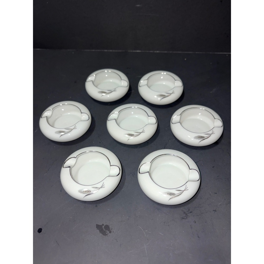 Fukagawa Arita Japan Silver Wheat Porcelain Mini Ashtray Set of 7 Pattern 928